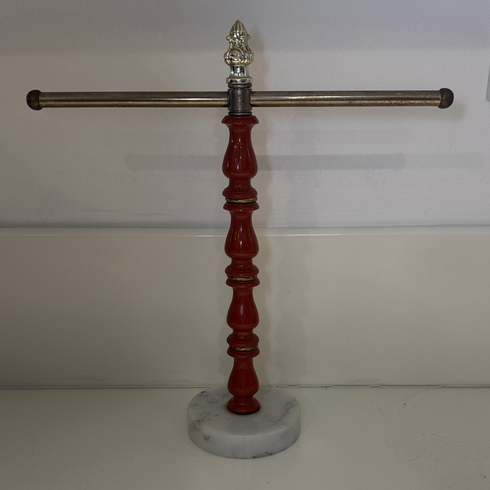 Vintage Countertop Hand Towel Holder OR Jewelry Stand on Marble Base, Regency